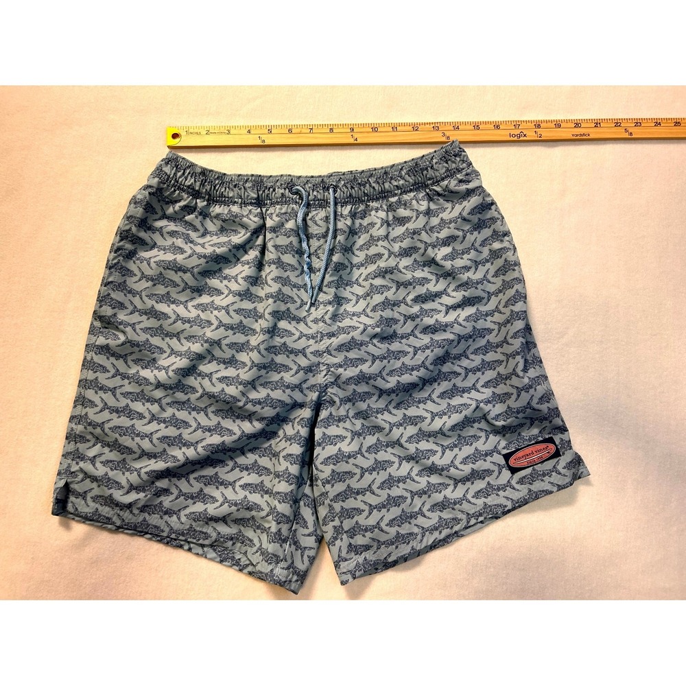 Vineyard Vines Shark Print Swim Trunks Mesh Lined Drawstring 7" Men's Medium - Picture 5 of 13